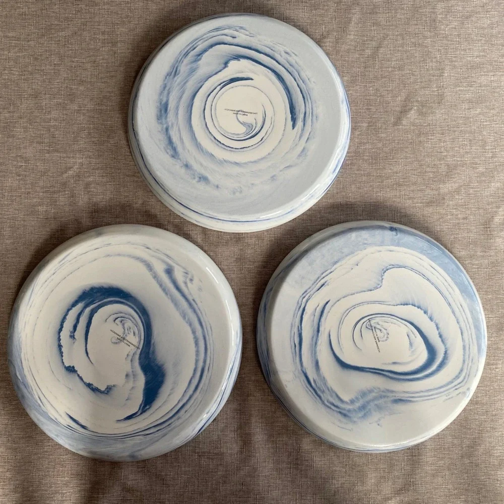 Artisanal Kitchen Supply Coupe Marble Blue Swirl Dinner Plates Set of 3 Blue